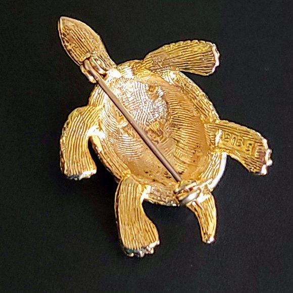 Vintage Sphinx Rhinestone and Cabochon Turtle Brooch Pin - Picture 8 of 9